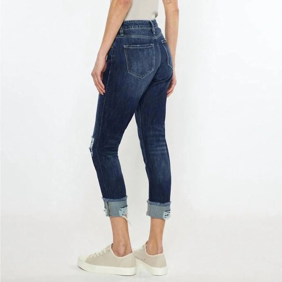 KanCan Bernice High Rise Boyfriend Distressed Jeans Dark Wash - NWOT - Size 26 - Picture 2 of 8